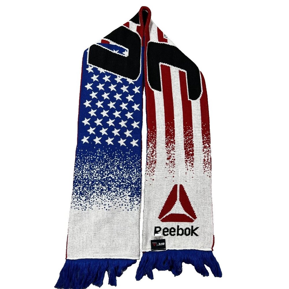 Reebok Unisex One Size Multicolor Graphic Knit Fringe USA‎ Flag UFC Scarf NWT